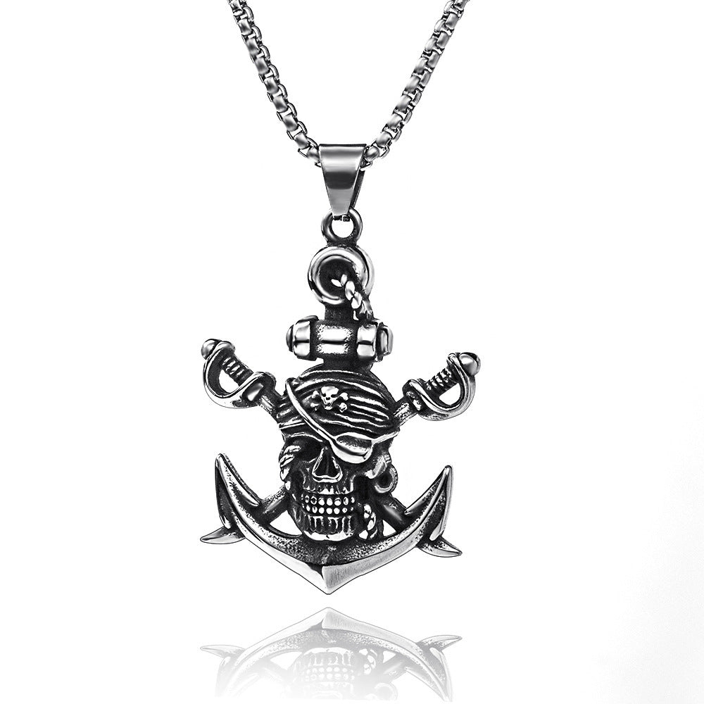 Wholesale Retro Hip Hop Stainless Steel Skull Necklace Bohemian Style